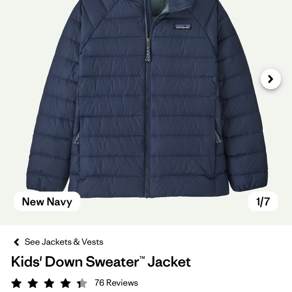 Patagonia Kids' Down Sweater Jacket - Navy
